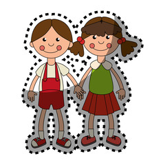 sticker colorful set collection couple girl dolls vector illustration