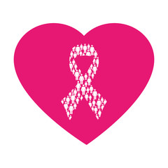 heart shape emblem pink with symbol breast cancer vector illustration
