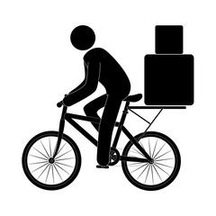 pictogram male riding a bicycle with packages vector illustration