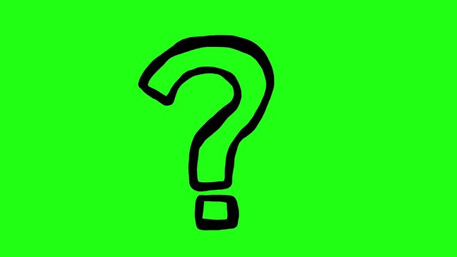 Handmade question mark doodle animation. Green screen chroma key background to easily match your project. 