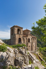 Fototapeta na wymiar Panorama of Church of the Holy Mother of God in Asen's Fortress and Rhodopes mountain, Asenovgrad, Plovdiv Region, Bulgaria