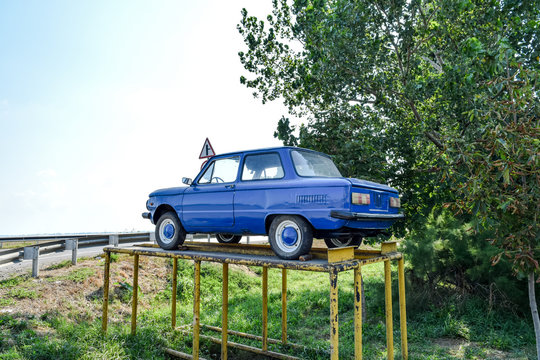 Old car Zaporozhets. Restored vintage car. The legacy of the Sov