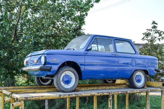 Old car Zaporozhets. Restored vintage car. The legacy of the Sov