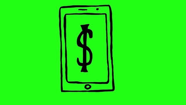 Dollar sign on smartphone screen , green screen