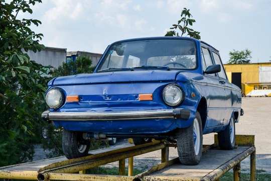 Old car Zaporozhets. Restored vintage car. The legacy of the Sov