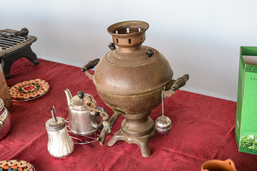 Russian somovar. The device for making tea in the autonomous con
