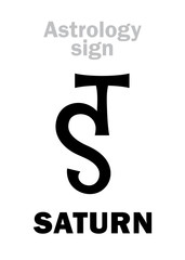 Astrology Alphabet: SATURN, classic major social planet. Hieroglyphics character sign (single symbol).