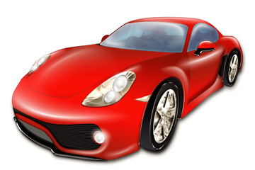 A digital drawing of a red modern sport car, isolated on white background