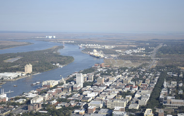 Downtown Savannah Aerial View