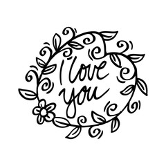 I Love You Hand Lettering Greeting Card with Floral