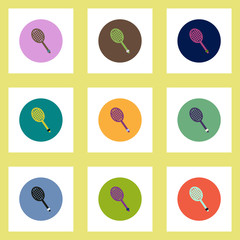 Collection of stylish vector icons in colorful circles tennis racquet