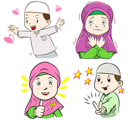 Illustration of Muslim Kids on a white background, Cartoon Vector