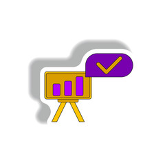 bar graph business statistic Vector illustration in paper sticker style of column chart on office board with check mark