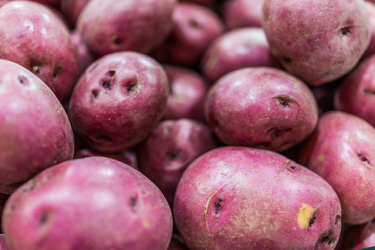 Macro closeup of red potatoes showing texture