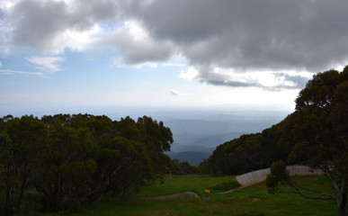 View from the top of Mt Baw Baw on a cloudy day. Mount Baw Baw is a mountain of the Great Dividing Range, located in Victoria, Australia.