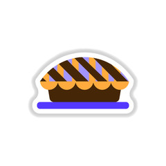 Vector illustration in paper sticker style delicious pie on plate