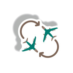 stylish icon in paper sticker style travel airplane
