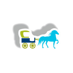 stylish icon in paper sticker style carriage with horse