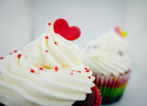 Red Heart On Top Of Valetines Cupcake