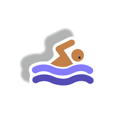 stylish icon in paper sticker style man swimmer