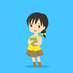 illustration of a braided little girl carrying books