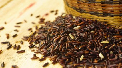 grain of rice,rice berry on wood background