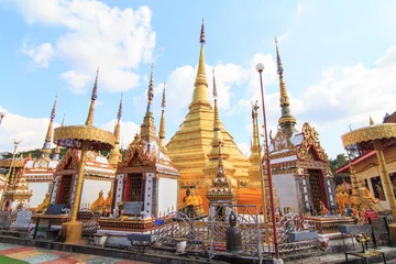 Wall murals Temple Golden pagoda at Wat Phra Borommathat public temple in Thailand