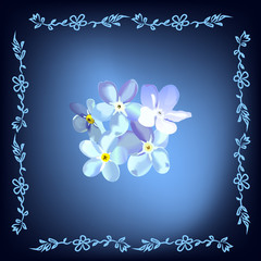 Fototapeta na wymiar рамка с цветами на синем фоне, векторная иллюстрация