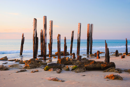 Jetty Ruins and Sunset at Port Willunga Beach, South Australia