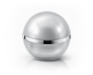 Silver sphere cosmetic jar on white background