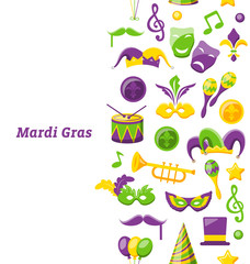 Greeting Invitation for Mardi Gras and Carnival , Seamless Texture, Fat Tuesday