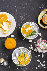 Chia seeds pudding with oranges and marshmallow
