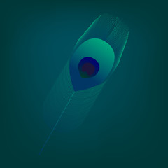 павлинье перо на синем фоне, векторная иллюстрация