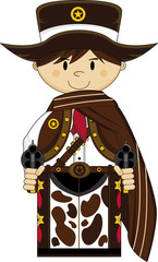 Cute Cartoon Wild West Cowboy Sheriff Illustration - 136765197