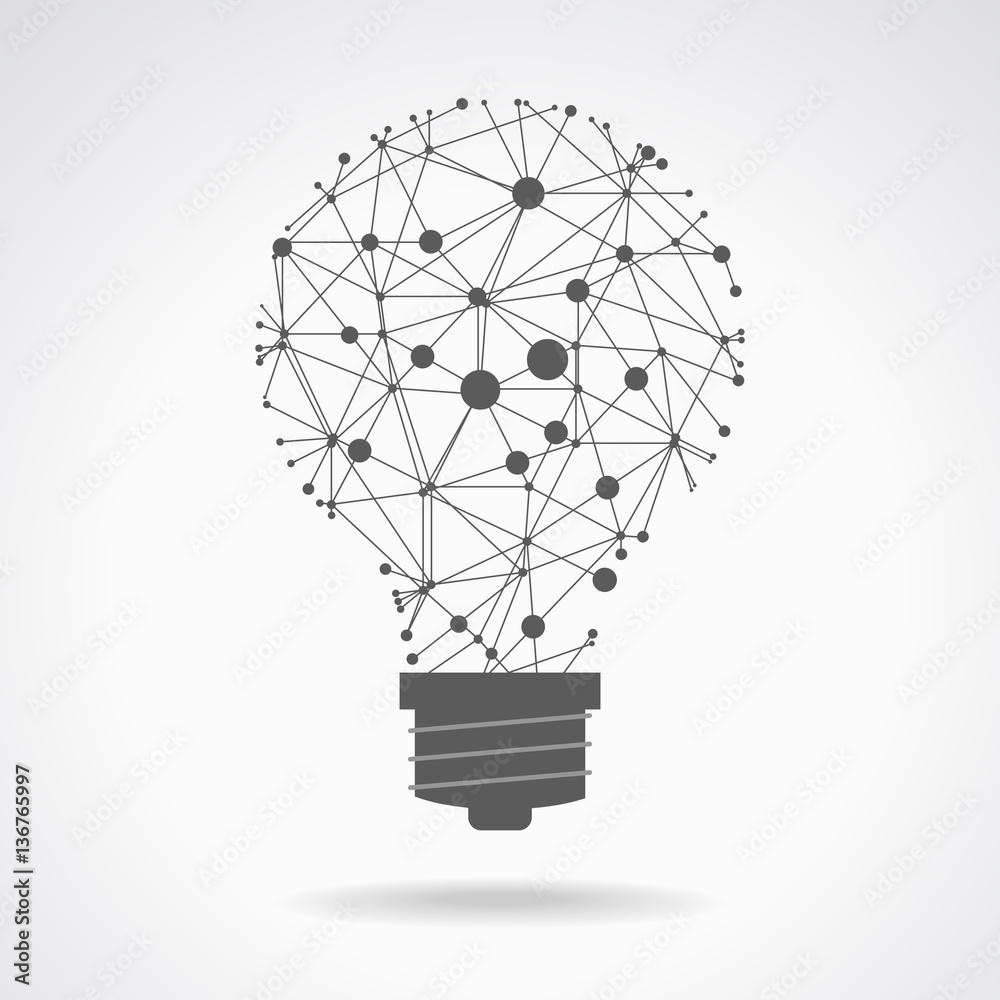 Poster light bulb idea icon with circuit board inside. business idea concept. lamp formed by chip connector