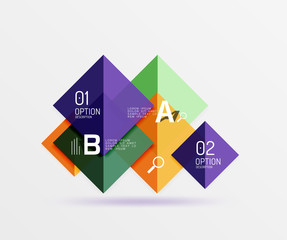 Glossy squares with text, abstract geometric design concept