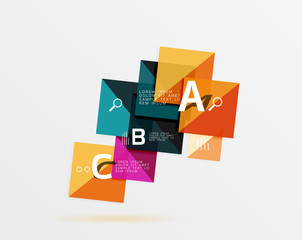 Glossy squares with text, abstract geometric design concept