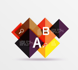 Glossy squares with text, abstract geometric design concept