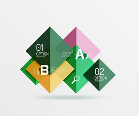 Glossy squares with text, abstract geometric design concept