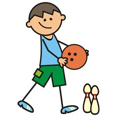 bowling, boy and bowling bal, vector icon