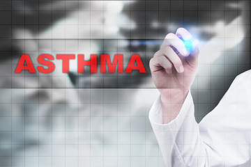 Medical doctor drawing asthma on virtual screen.