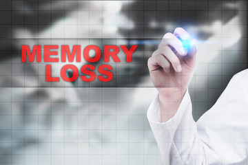 Medical doctor drawing memory loss on virtual screen.