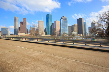 Fototapeta na wymiar Downtown Houston city, Texas with modern building in golden hour