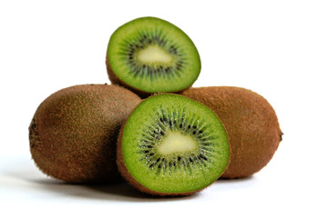 Closeup  of kiwi on a white background