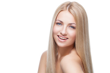 Fototapeta premium Beautiful girl with silky blond hair