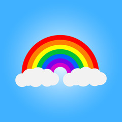 vector symbol of rainbow and clouds in the blue sky