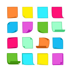 Vector colored stick notes, collection of colorful hand-drawn sheets of note paper with place for your text and message, isolated sticky note with curled corners, EPS 8