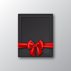 3D realistic picture frame with red bow.