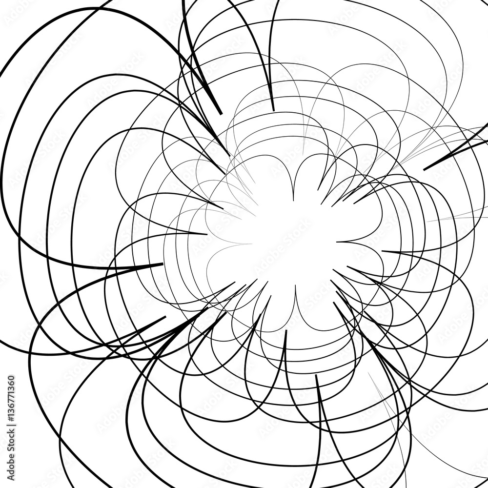 Poster Distorted random radiating lines abstract monochrome pattern