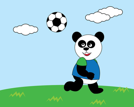 Panda is playing football